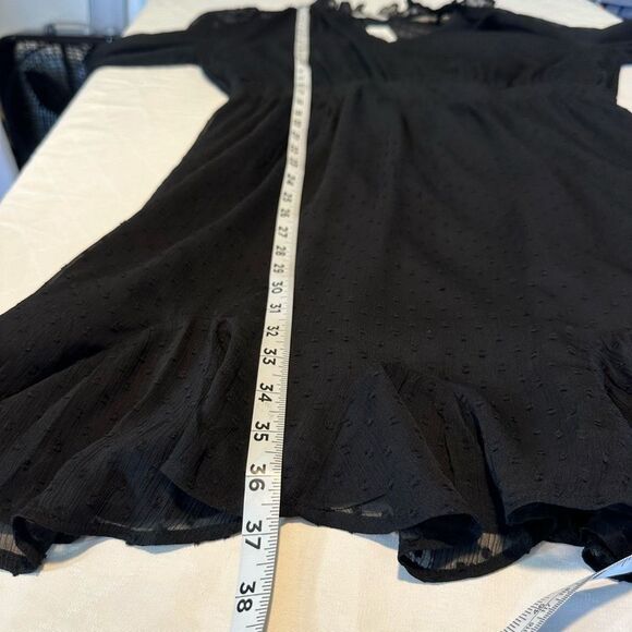 Loft Black Sheer Swiss Dot Pleated Long Sleeve Dress Womens 12 NWT Fairy Grunge - Picture 9 of 11